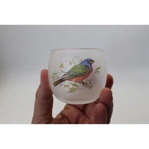 Vintage Votive Holder Tea Light Bird Motif Frosted Glass Japanese